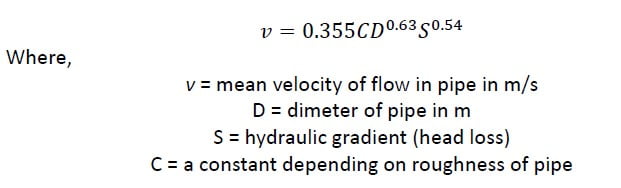 Flow in pipes (Hazen William’s Formula)