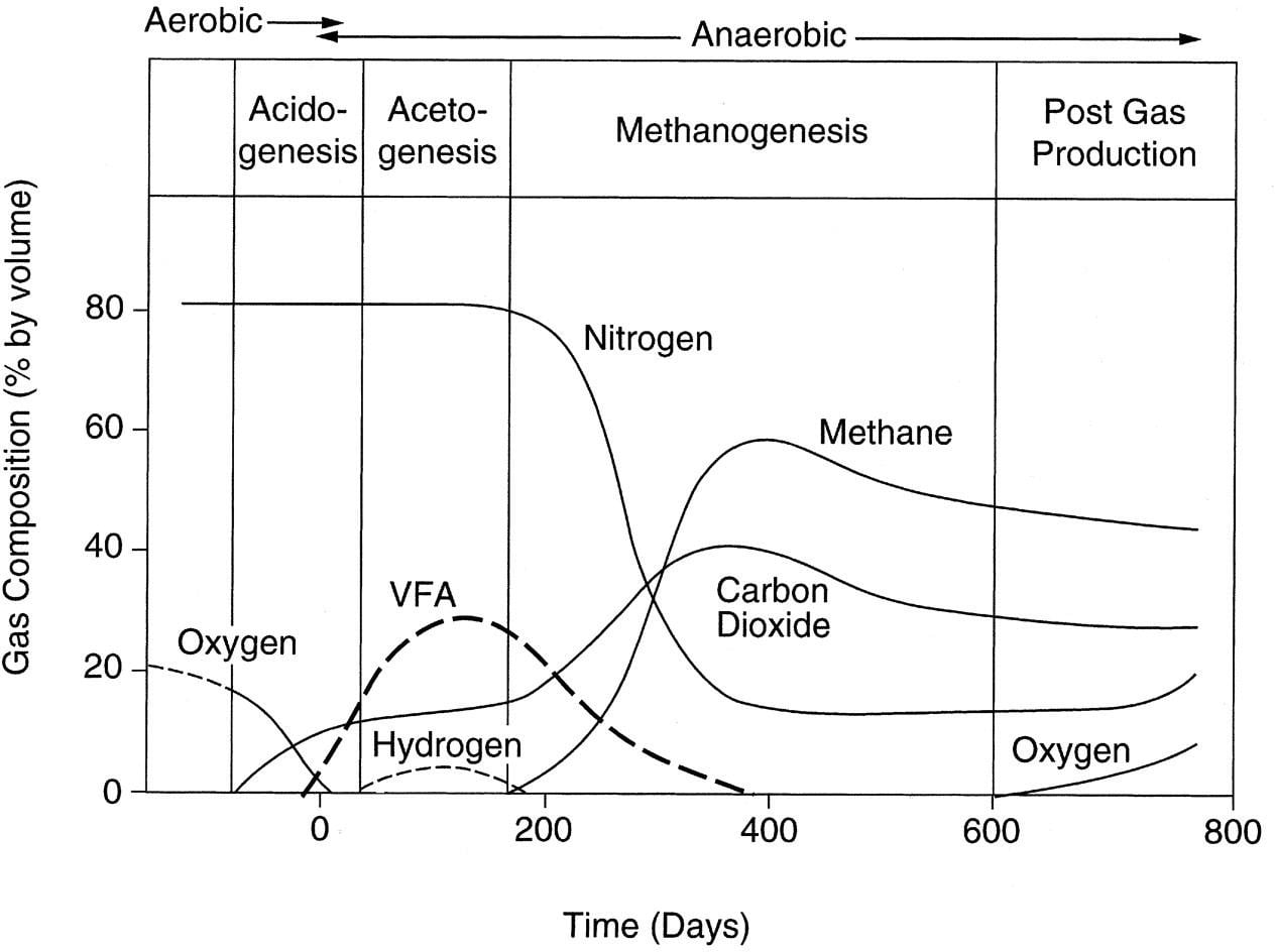 Decomposition in a landfill