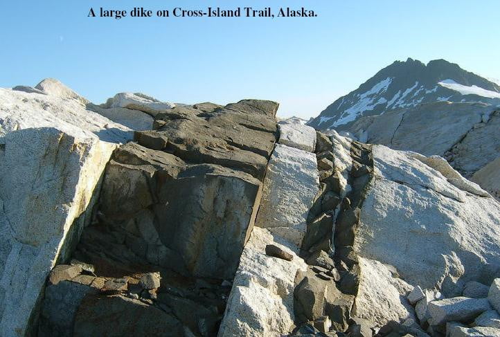 An example of a dike crossing through a limestone formation.