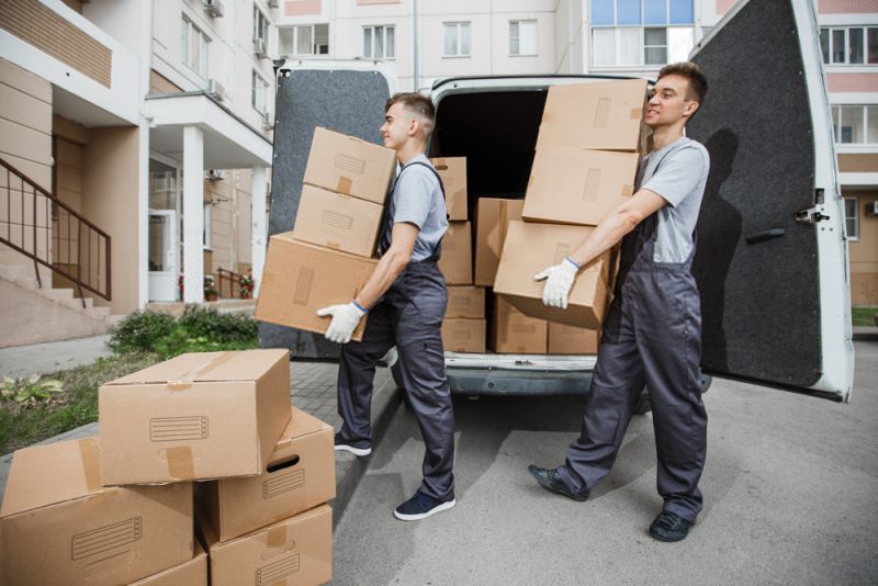 two men are moving carton carefully