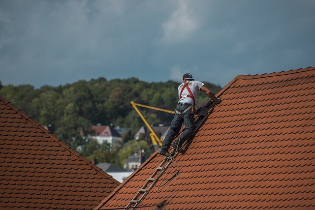 A Worker professional roofing experts doing his job