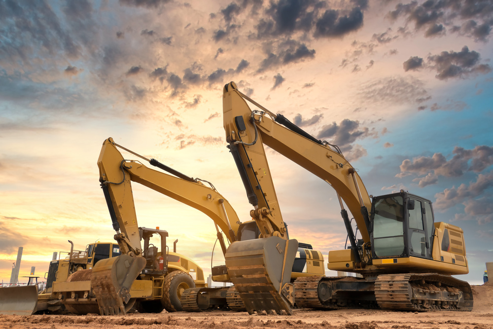 Two Excavators Bulldozer Are Ready to Work 