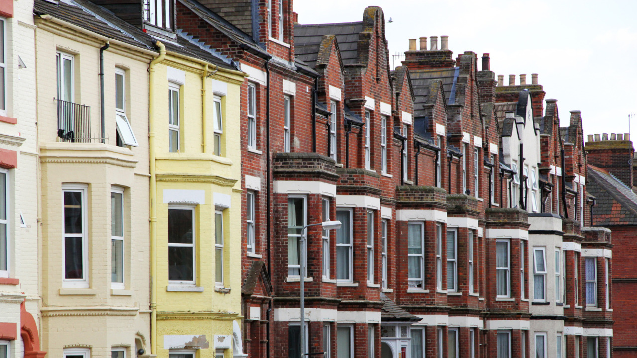 Rowhouses with the different exterior paint