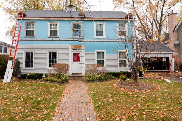 The exterior of a saltbox house