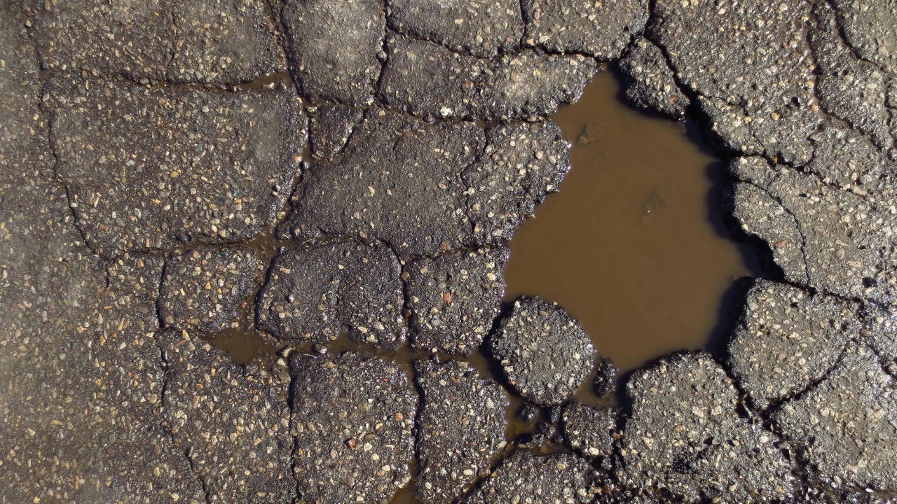 Potholes filled with water