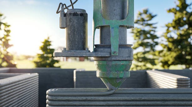 Nozzle extruding concrete