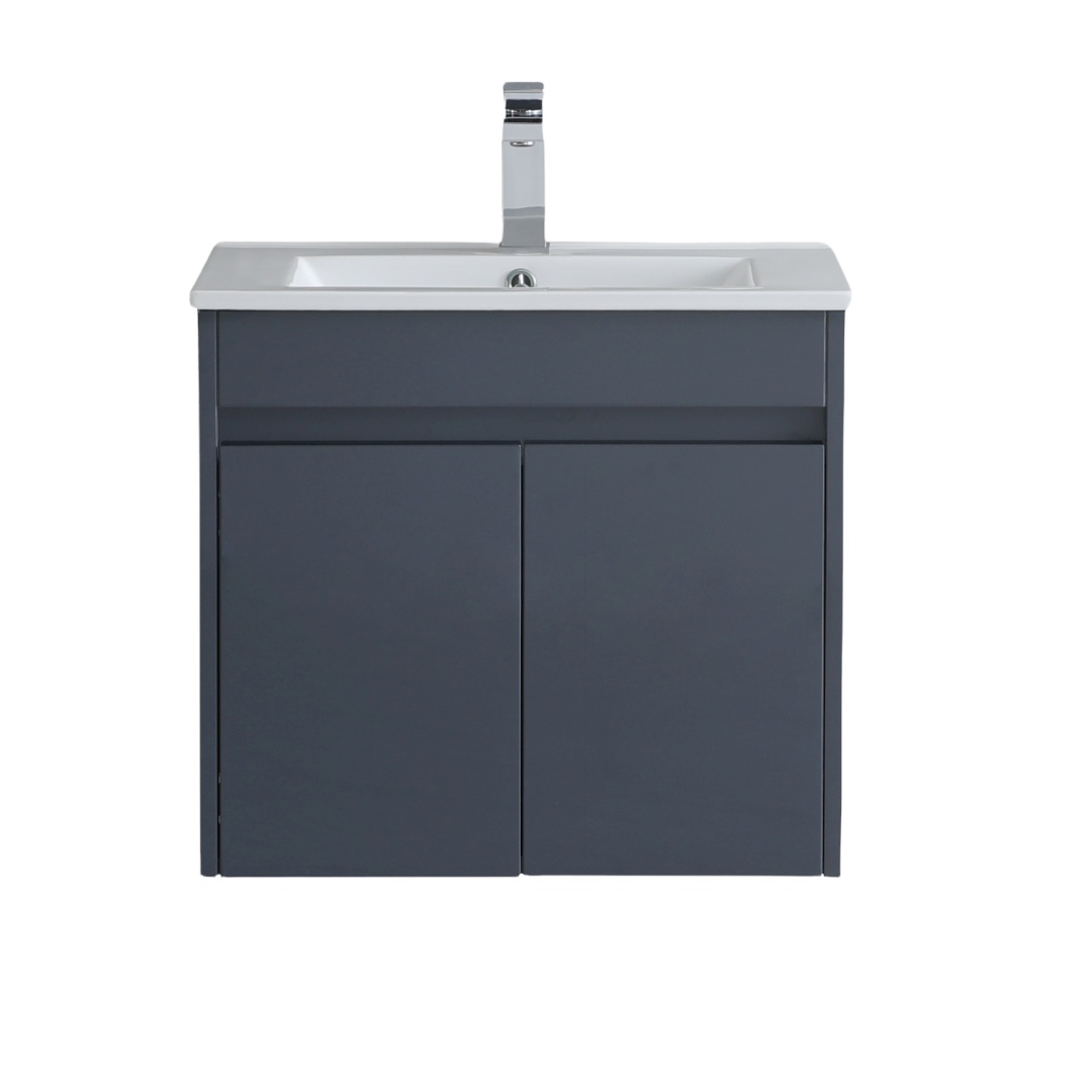 Vanern Wash Basin Vanity Cabinet PVC Wall Hung 600mm Dark Grey - NORD DESIGN