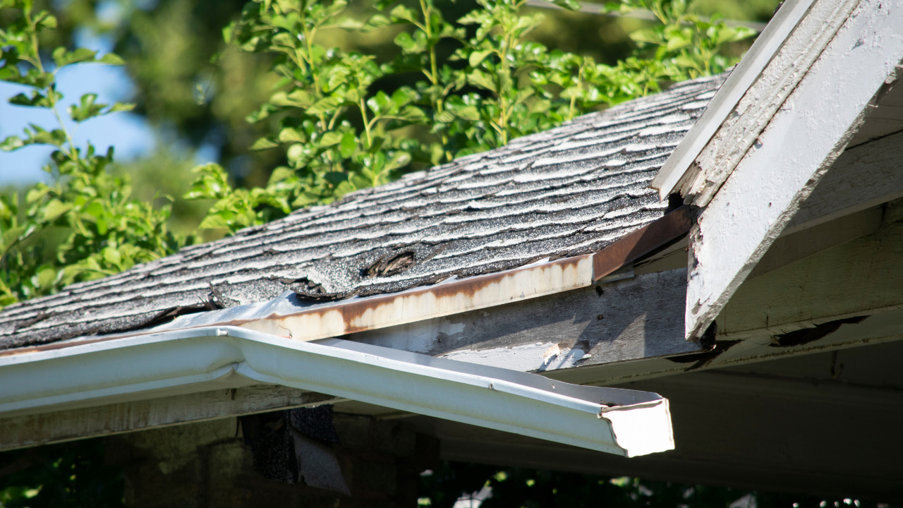 Gutter detached from roof fascia